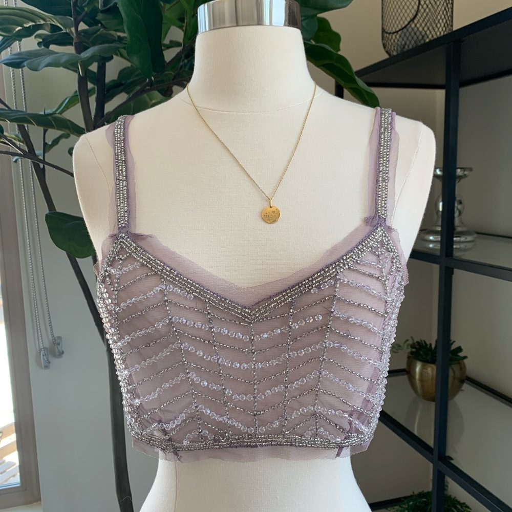 ❌SOLD❌ NWT Zara Limited Edition Tulle Beaded Top - Picture 5 of 11